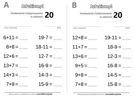 Drukuj Dodawanie I Odejmowanie Do 20