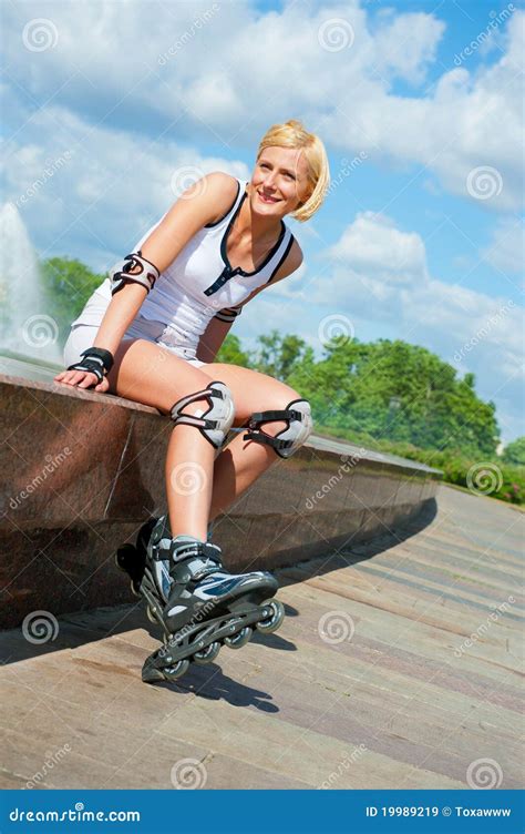 Roller Blonde Girl Resting Stock Image Image Of Happy 19989219