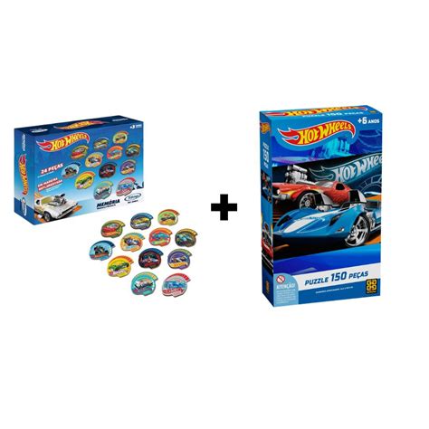 Jogo da Memória Hot Wheels 24 Peças Quebra Cabeça Hot Wheels Real Brinquedos