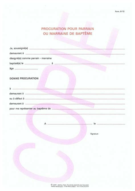 B Procuration Pour Parrain Ou Marraine De Bapt Me