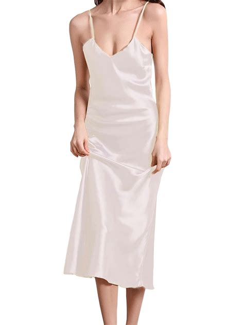 Badpiggies Women Satin Nightgown Lingerie Long Slip Sleep Dress Sexy V Neck Chemise Sleepwear