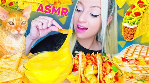 Asmr Eating Stretchy Cheese Mexican Food Tacos Burrito 치즈소스 먹방 챌린지