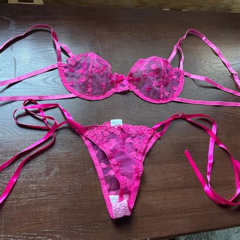 Trasparente Set Lingerie Con Strisce Rosa Con Ricami Floreal Neu Und Originalverpackt In