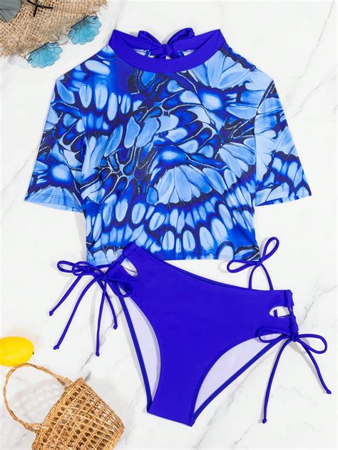 SHEIN Swim BohoFeel Vrouwen Tie Dye Korte Mouwen Bikini Set SHEIN Nederland