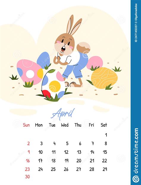 Verticale Kalender Voor April 2023 Met Een Schattig Oosterkonijn Met