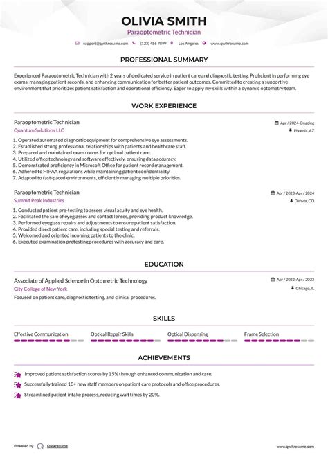 10+ Optometric Technician Resume Samples & Templates for 2025