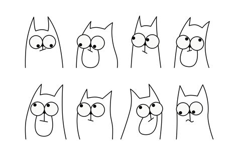 Cute cartoon comic doodle cats with big eyes set. Hand drawn monochrome ...