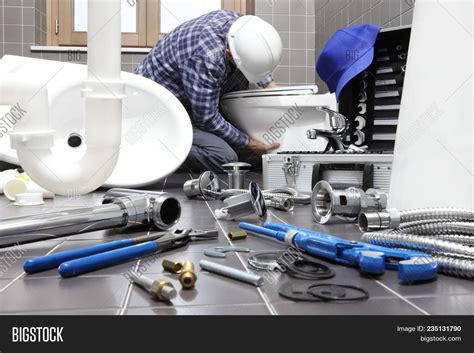 Plumber Work Bathroom Image And Photo Free Trial Bigstock