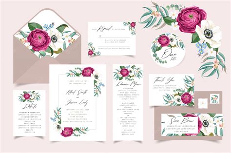 Premium Vector Wedding Invitation Save The Date Card With Floral Bouquet Frame Design