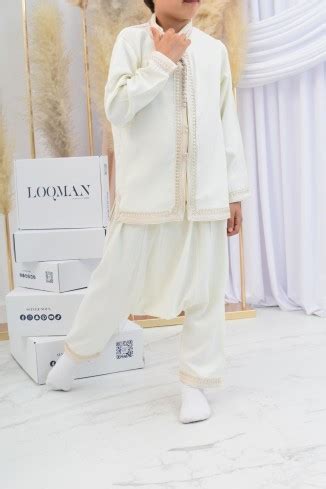 Ensemble Jabador marocain garçon pièces dark nude avec tunique brodée et sarouel