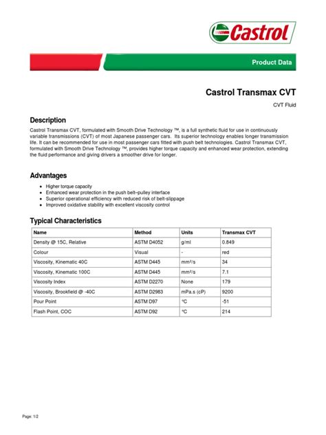 Castrol Transmax CVT: Description | PDF | Transport | Manufactured Goods