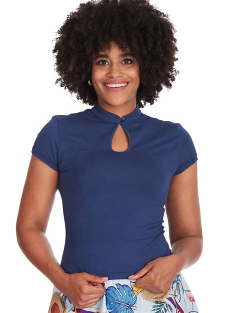 Banned Mandarin Collar Top Blue