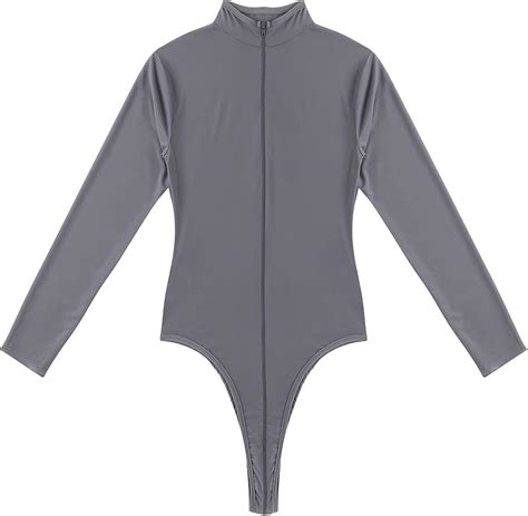 Freebily Damen Body Transparent Stringbody Langarm Bodysuit Zip Overall Bikini Thong Leotard