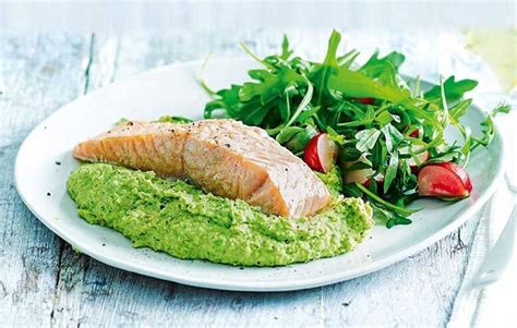 Baked Salmon With Pea And Mint Butterbean Mash Healthy Food Guide