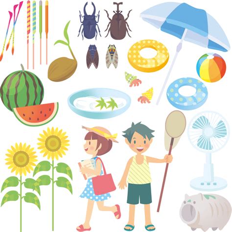 [フリーイラスト] 夏休み関連のセットでアハ体験 | GAHAG | 著作権フリー写真・イラスト素材集 - GAHAG | 著作権フリー写真 ...