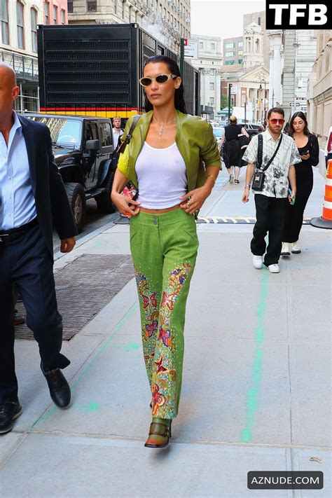 Bella Hadid Sexy Seen Braless Showcasing Her Hot Tits Wearing A Lime Green Outfit In New York