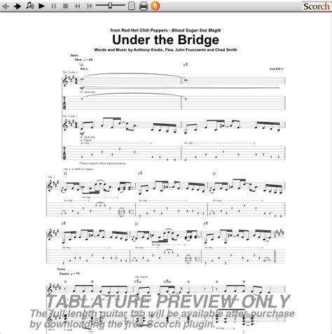 Red Hot Chili Peppers Under The Bridge Guitar Tab Free Red Hot Chili Peppers Guitar Tabs