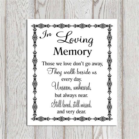 In loving memory printable Memorial table Wedding memorial