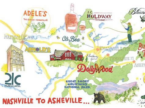 Map of Nashville to Asheville Road Trip