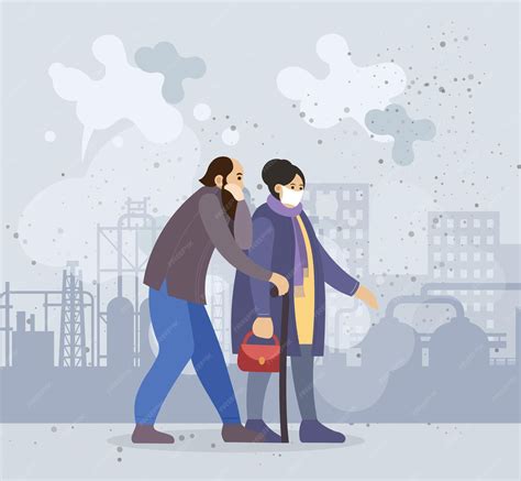 Premium Vector | Group elderly people choking on dust wearing