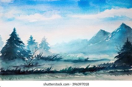 Mountain Watercolor Landscape Stock Illustration 396397018 | Shutterstock