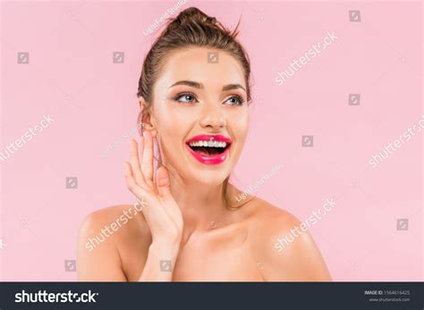 Happy Naked Beautiful Woman Pink Lips Stock Photo Edit Now 1564616425