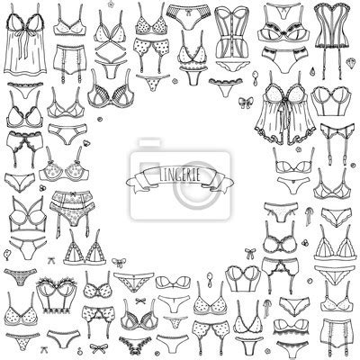 Hand Gezeichnet Doodle Lingerie Icon Set Mode Feminine Vektor Illustration Wandposter Poster