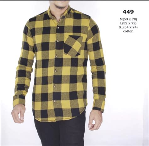 kemeja kuning kotak kotak pria  koleksi gambar