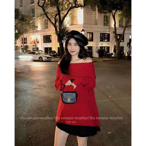 Hv Áo Len Trễ Vai Mặc 2 Kiểu Siêu Hot dáng chùm mông Shopee Việt Nam