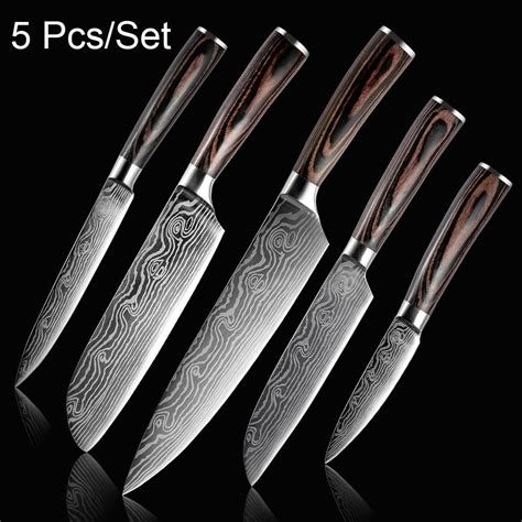 Pcs Kitchen Knife Set Stainless Steel Blades Damascus Laser Chef Knife