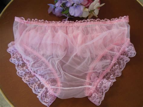 FRILLY SISSY SHEER Pink Nylon Chiffon Bikini Panties Sissy TV CD PicClick