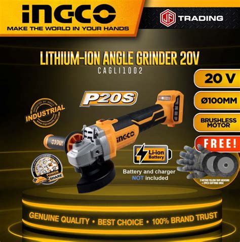 INGCO Lithium Ion Angle Grinder 20V CAGLI1002 WITH FREE CUTTING DISC 4