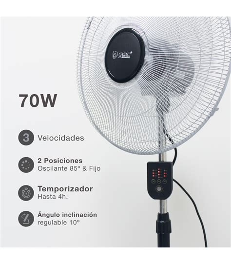 Ventilador De Pie Met Lico Lumbo W Cm Negro Cromo Mando