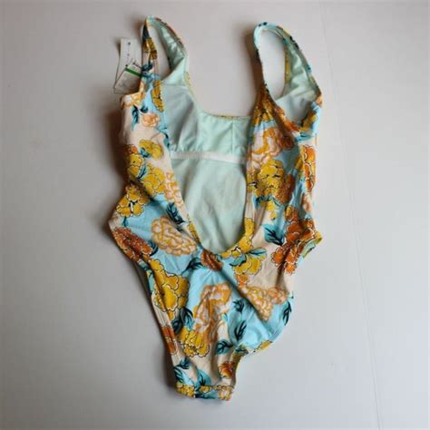 The Bikini Lab Swim The Bikini Lab Spanish Bloom Swimsuit One Piece High Leg Yellow Blue New
