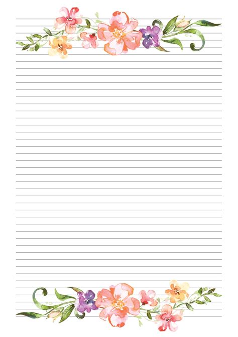 watercolour flower border lined  paper instant