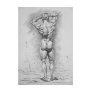 Original Charcoal Drawing Art Male Nude On Paper 16 3 11 27 Drawing By Hongtao Huang Fine Art