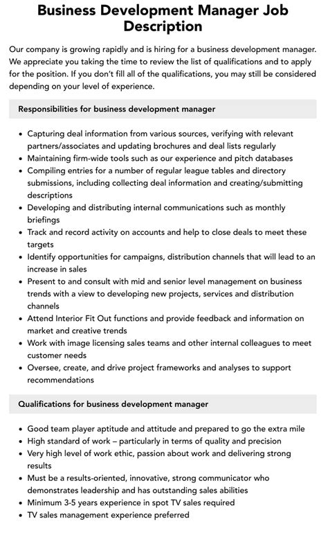 Business Development Manager Job Description Velvet Jobs