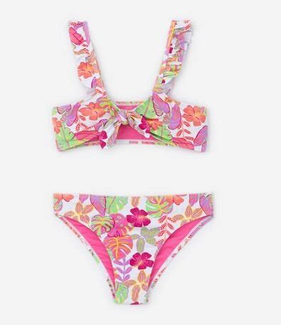 Bikini Infantil con Protección UV y Estampa Floral con Lazo Talle a años Renner