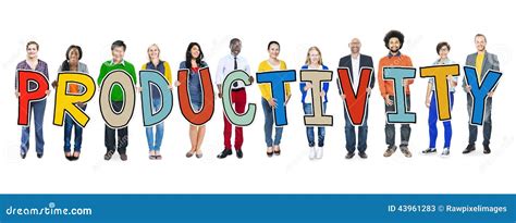 Diverse Group Of People Holding Text Productivity Stock Photo Image