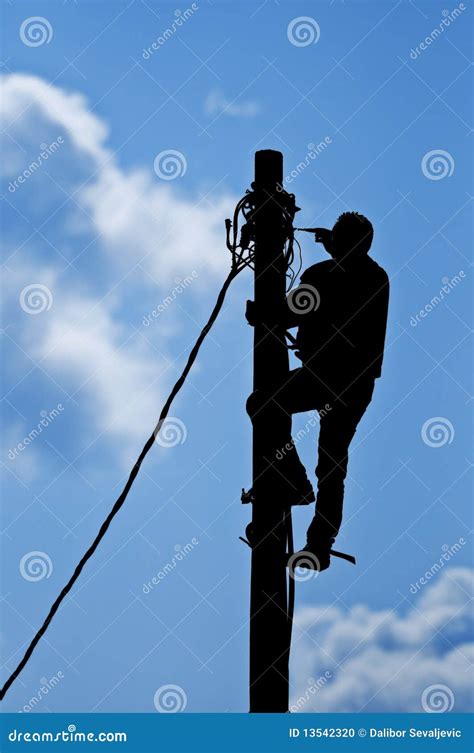 man working  pole stock photo image  black industrial