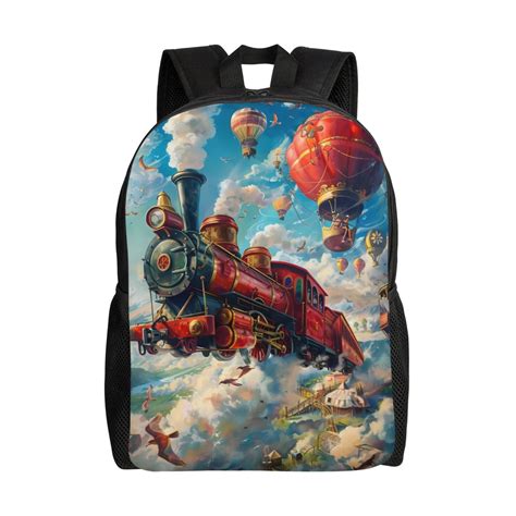Easygd Beautiful Red Train Hot Air Balloon Versatile And Stylish Backpack Comfort Storage And