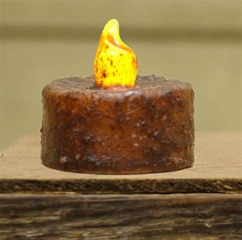 Primitive Battery Operated Tealight Candle Burnt Mustard In Led