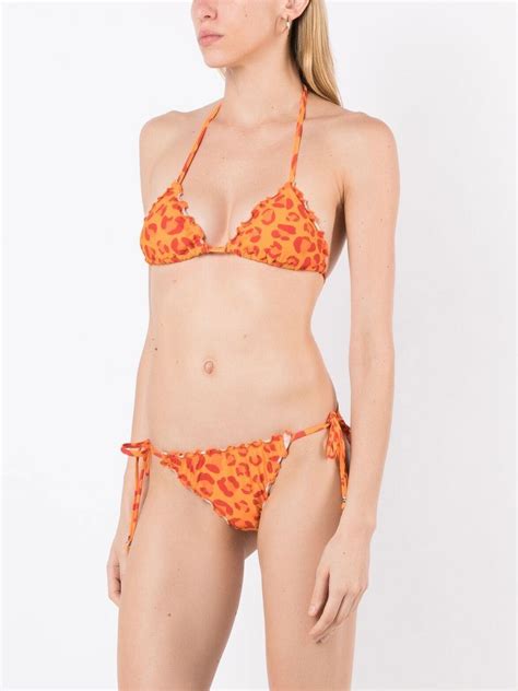 Amir Slama Leopard Print Triangle Bikini Orange FARFETCH