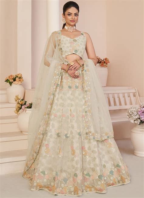 Shop White Net Embroidered With Stones Umbrella Lehenga Party Wear