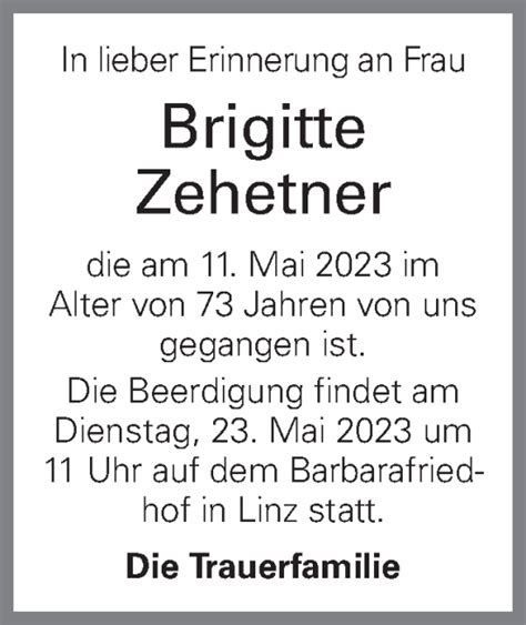 Traueranzeigen Von Brigitte Zehetner Wirtrauern At