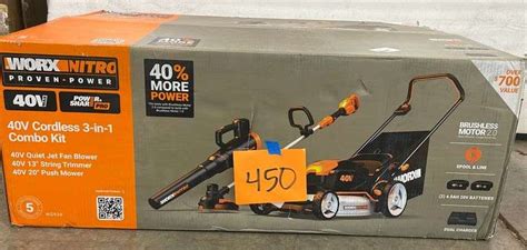 Worx Nitro 40v 3pc Lawn Combo Kit In Box Earls Auction Company