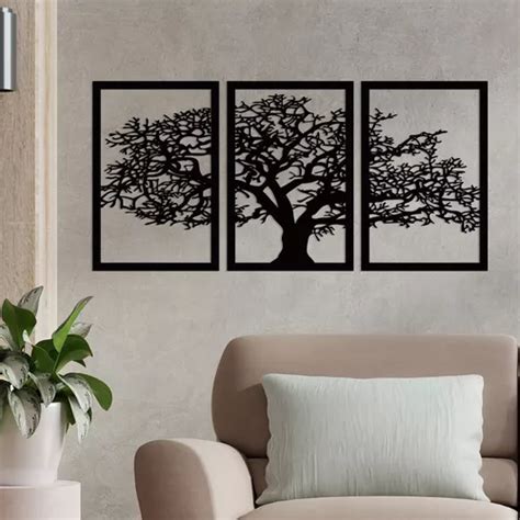 Quadro Mdf Vazado Árvore Da Vida 3 Peças Decoração Parede