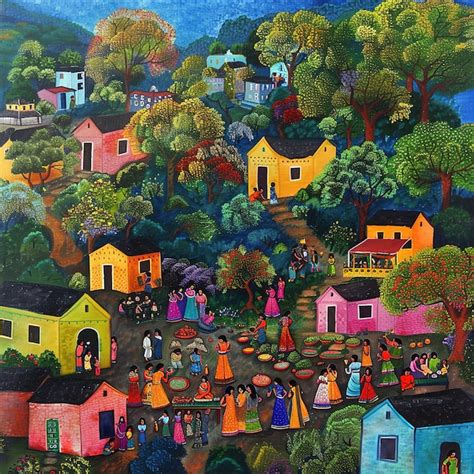 premium photo  painting   village   colorful scene