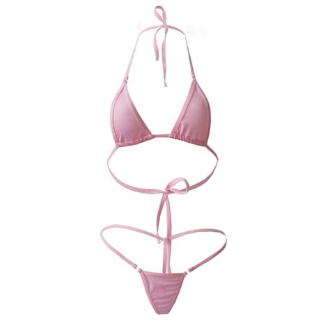 Women Sexy Micro Thong G String Brazilian Mini Top Bra Bottom Bikini