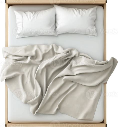Bed With Pillows And Blanket On Top Of A Wooden Frame 48270314 Png